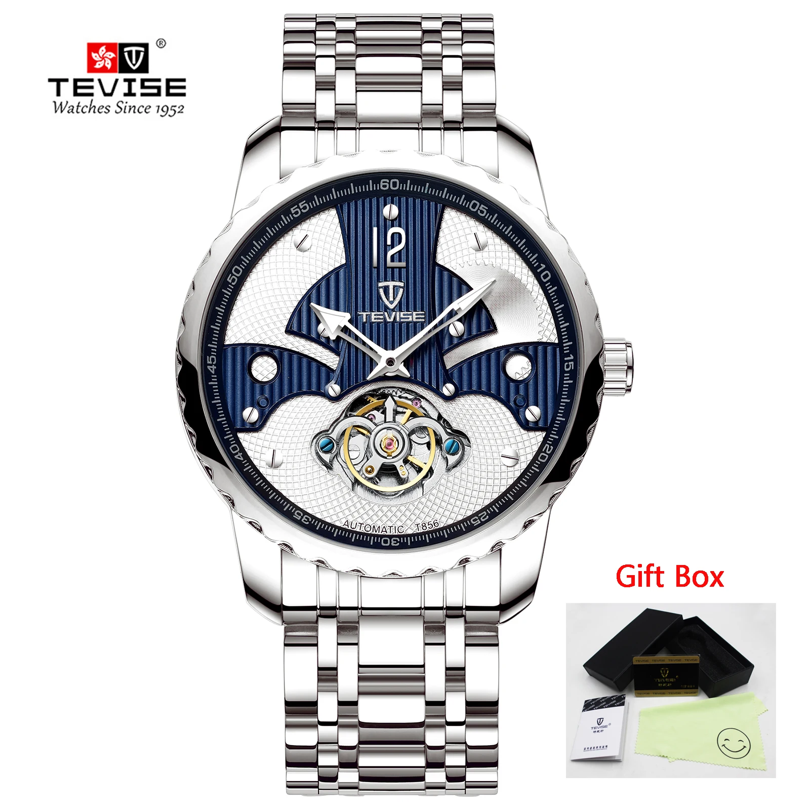 TEVISE blue Tevise, Мужские автоматические механические часы, мужские роскошные брендовые водонепроницаемые часы с каркасом турбийоном, золотые мужские наручные часы, Relogio Masculino - Цвет: TEVISE blue