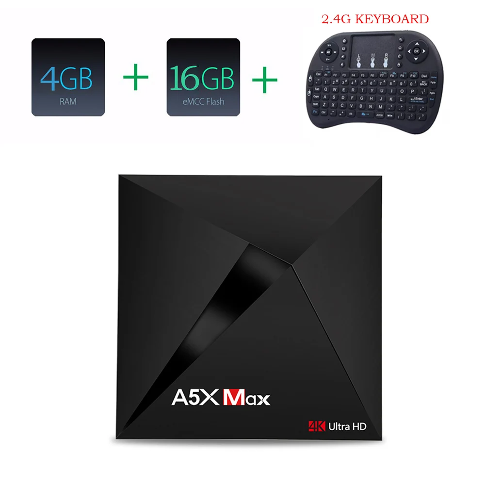 4G 16G WITH KEYBOARD A5X Max Android 7.1 rk3328 Rockchip ТВ коробка 4 ГБ 16 ГБ 2.4 г WI-FI 1000 м LAN hd2.0 USB3.0 4 К vp9 HDR10 ГВУ mediaspeler - Цвет: 4G 16G WITH KEYBOARD