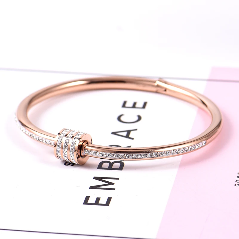 Elegant Simple Rhinestone Gold Bracelet Dropshipped Women Stainless Steel Bangle Charms Crystal Jewelry | Украшения и аксессуары