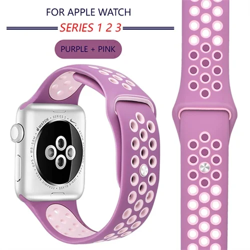 Purple Pink Ремешок для apple watch 42 мм 38 мм 44 мм 40 мм correa iwatch 5 4 3 2 спортивный силиконовый браслет для apple watch 4 аксессуары - Цвет ремешка: Purple Pink