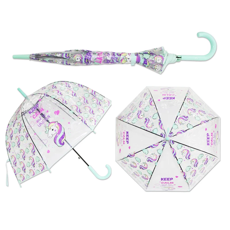 Green SAFEBET Дети перо зонтик милый Единорог Зонты Apollo прозрачный зонт полуавтоматический мультфильм зонтик для детей - Цвет: Green
