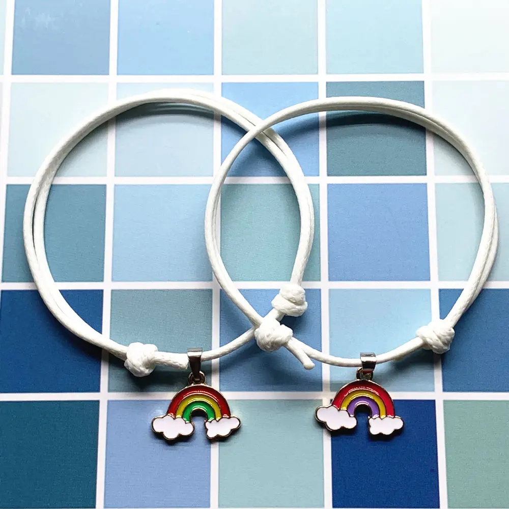 white 2pcs 2 шт новые модные браслеты для женщин и мужчин, индивидуальные радужные Парные браслеты ручной работы, парные веревочные цепочки, подарки для влюбленных - Окраска металла: white 2pcs