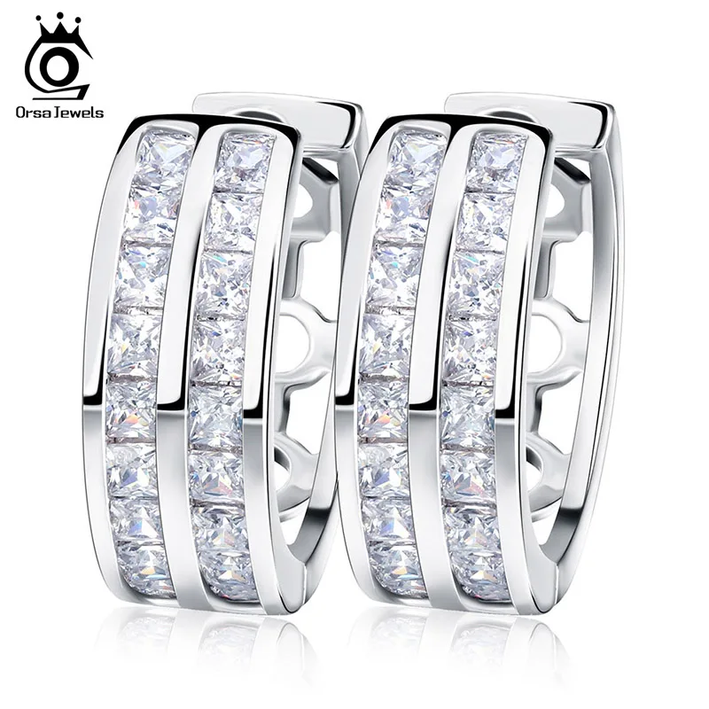 Silver Color ORSA JEWELS роскошные серьги с кубическим цирконом, серьги небольшие круглые, 18 блестящих камней AAA австрийский CZ для женщин, модный подарок OME21 - Окраска металла: Silver Color