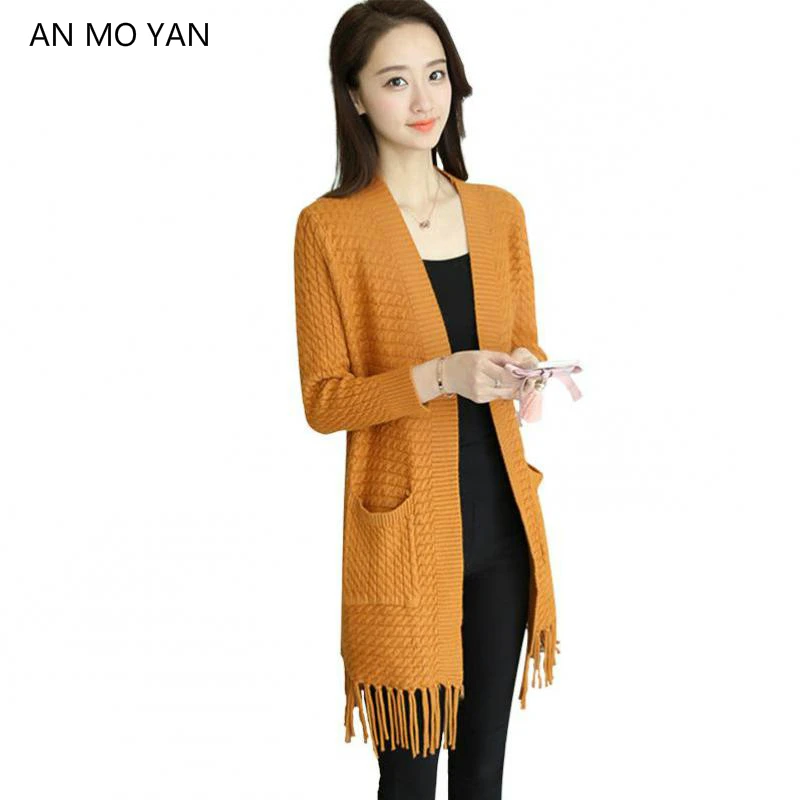 Russian Yellow Long Section Knit Women's Sweater Soft Material Fashion Tassel Harajuku Sweaters Loose Clothing Casual Style Tops |
