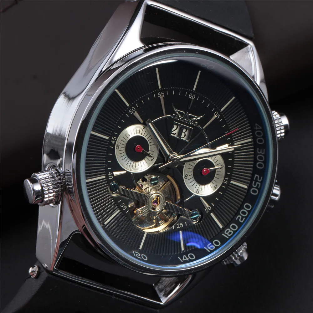 Автоматические механические часы JARAGAR Tourbillon мужские с резиновым календарем
