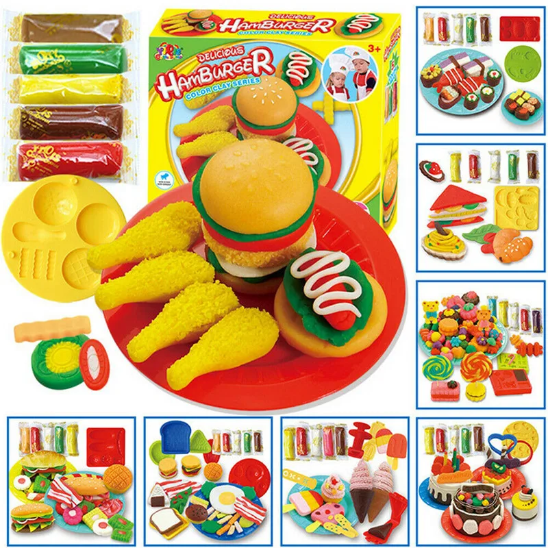 PUDCOCO новейшее тесто для моделирования Гамбургер сэндвич мороженое Playdough набор