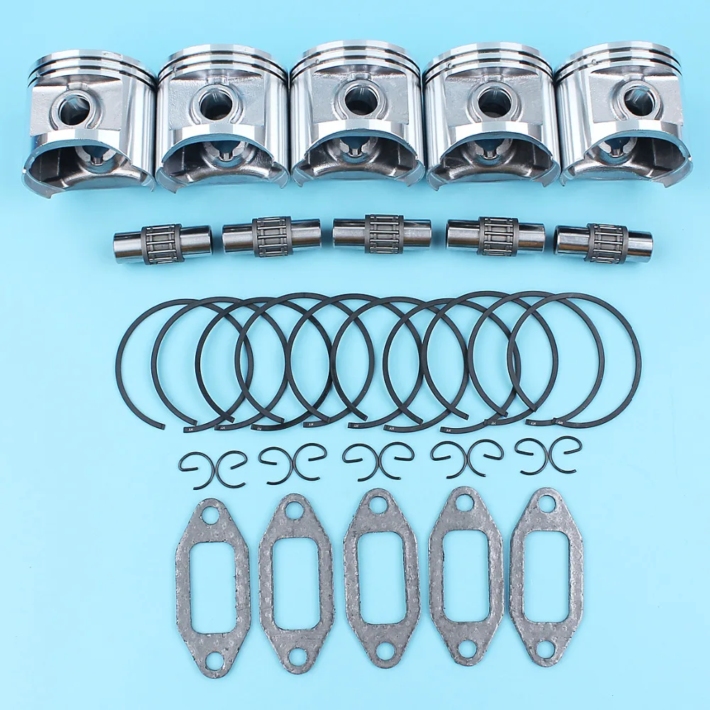 5 x (50mm) Piston Ring Pin/Finger Needle Bearing Kit For Husqvarna 362 365 371 372 Chainsaw #503909271 Muffler Gasket NEW Parts |