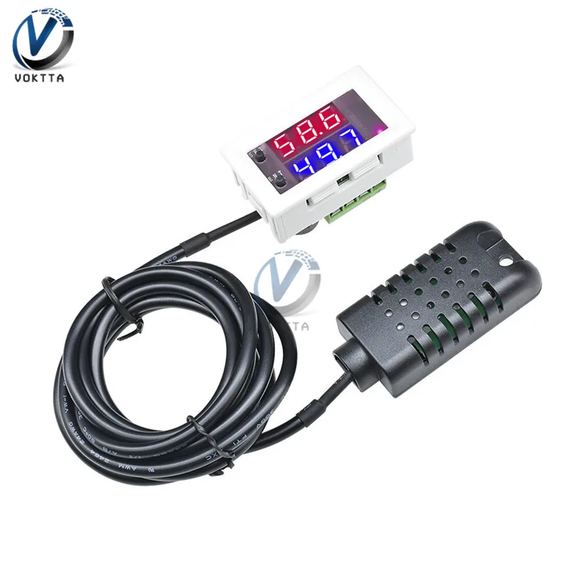 W2062C Мини Digital AC 110 V-220 V DC 12 V 24 V 10A гигрометр Управление переключатель двойной Дисплей температура влажность Сенсор Управление; - Цвет: RED BLUE 24V