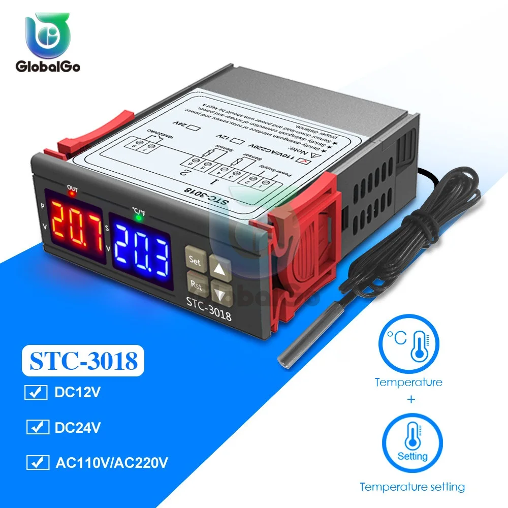STC 3018 двойной цифровой переключатель температуры 12 В 24 в 110 220 терморегулятор