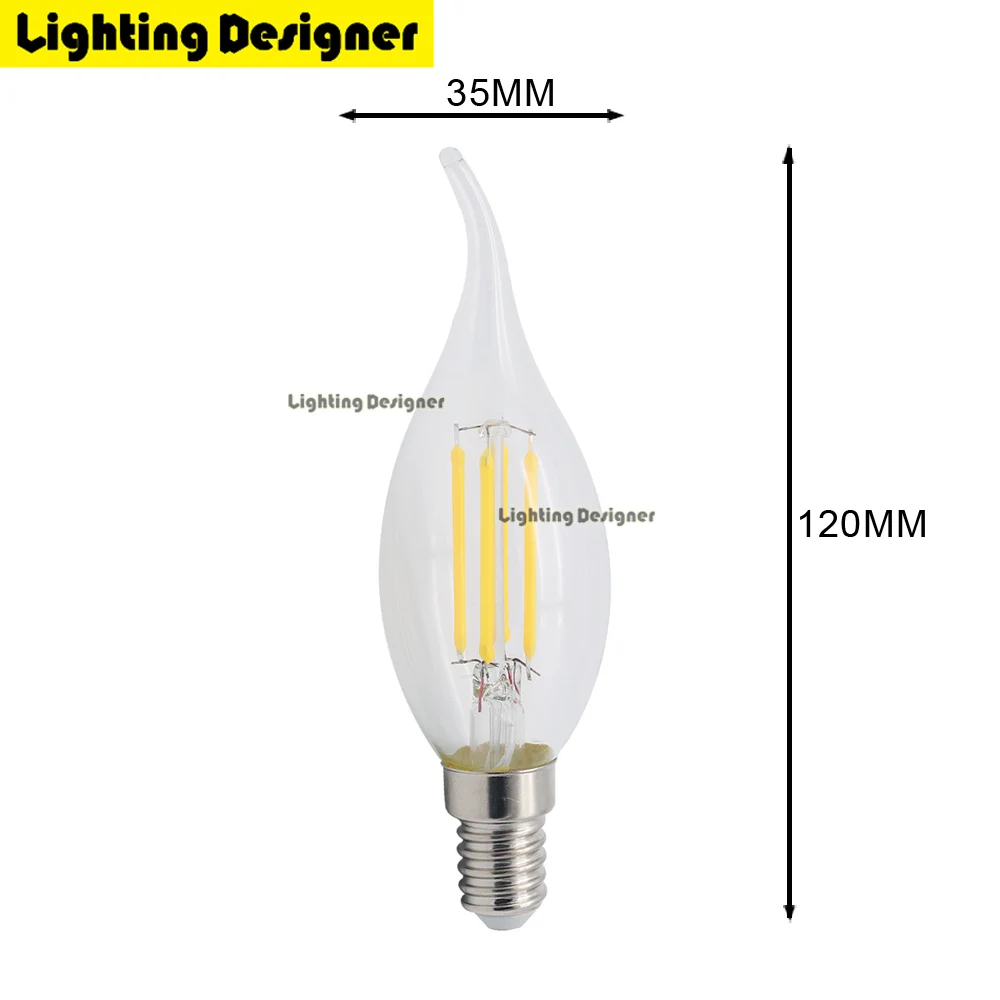 Свеча Эддисона лампа без мерцания светодиодный Лампа накаливания Эдисона C35 E14 4 W