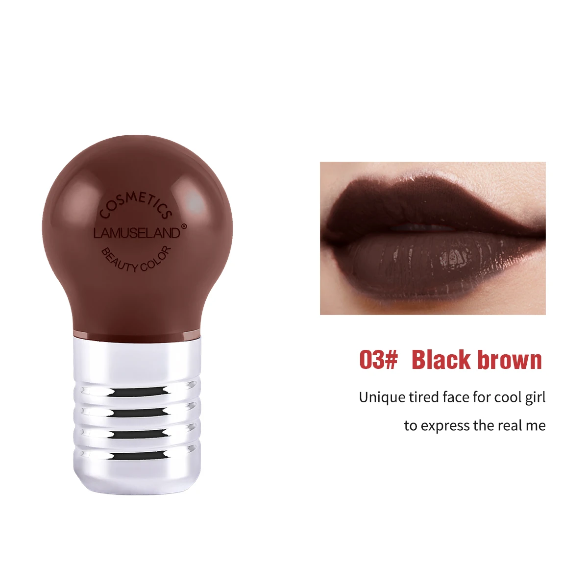 03 Blackbrown 12 цветов жидкая помада креативный стойкий и лампа для красоты блеск для губ 9 г макияж бренд LAMUSELAND# L18L21 - Цвет: 03 Blackbrown