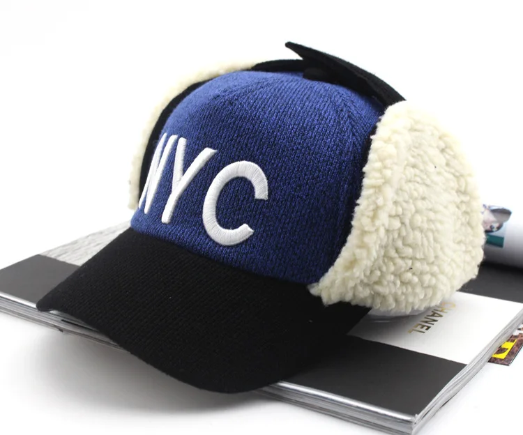 2019 зимние теплые NYC Kids Бейсбол шапки с ушками меховая шапка Детская Casquette Snapback