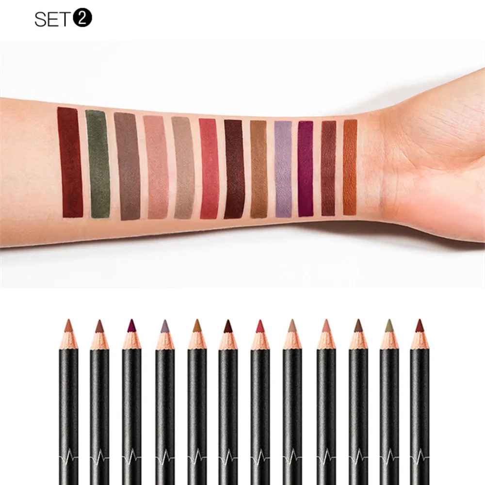 SET2 Pudaier 12 шт Matte Lip Liner Pencil Макияж комплект водостойкий лайнер для губ увлажнитель длительного действия красочные мягкие косметика для губ ручка - Цвет: SET2