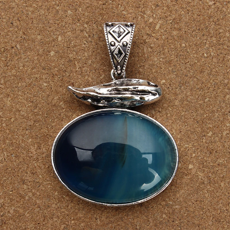 Подвеска из натурального камня в полоску 61x42 мм с большим отверстием сплава|stone