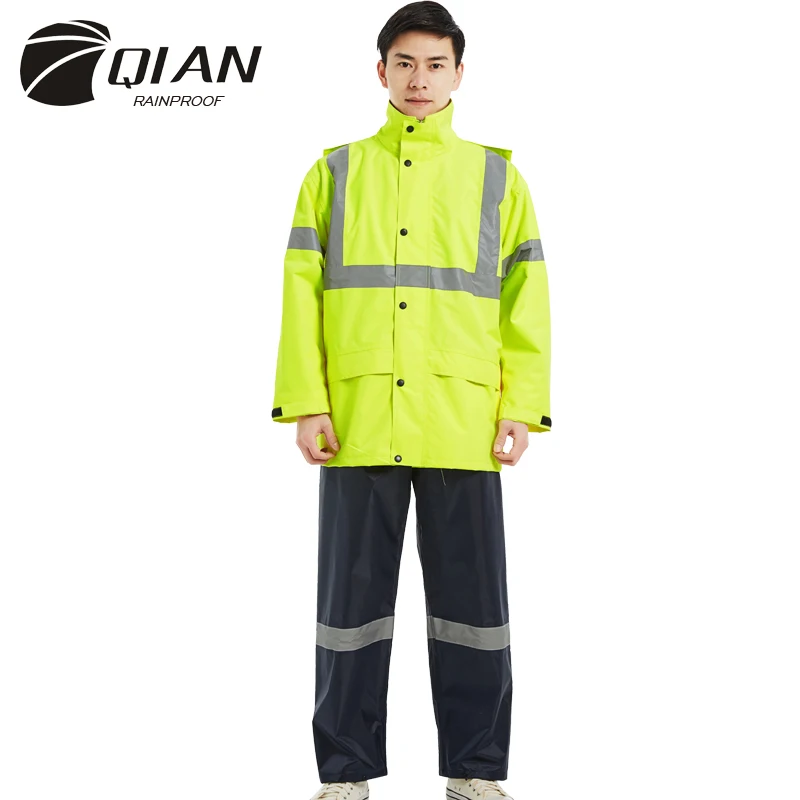 QIAN Motorcycle Rain Thick Police Gear Coat Man Women Yellow Impermeable Adult Wear Waterproof Suit For Fishing |