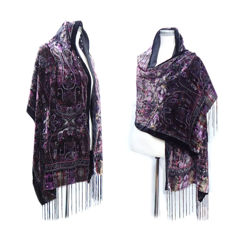 Женский Шелковый бархатный шарф теплые зимние шали роскошное пончо с короной