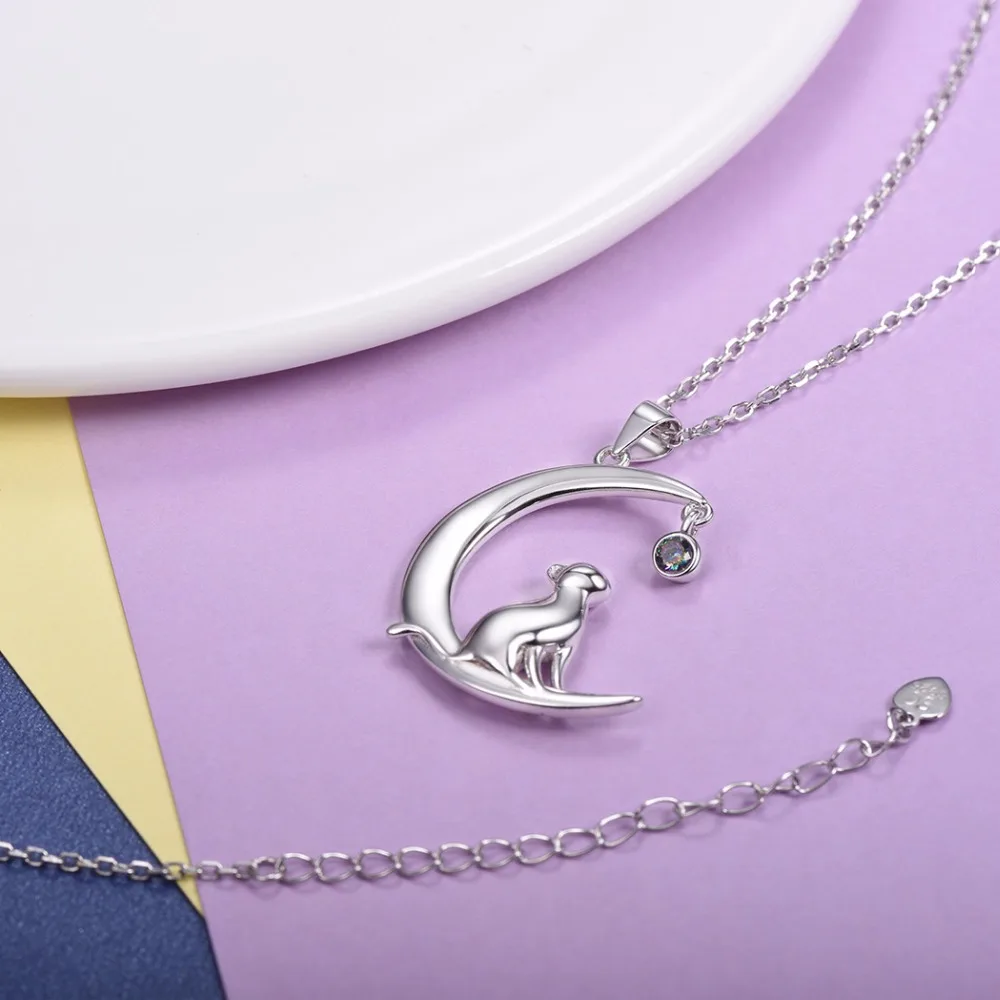 Moon Cat ожерелье из стерлингового серебра 925 пробы ювелирные изделия в виде