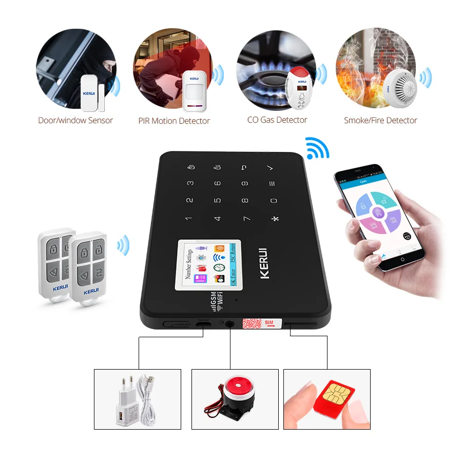 KERUI W18 Домашняя безопасность WIFI GSM система охранной сигнализации приложение
