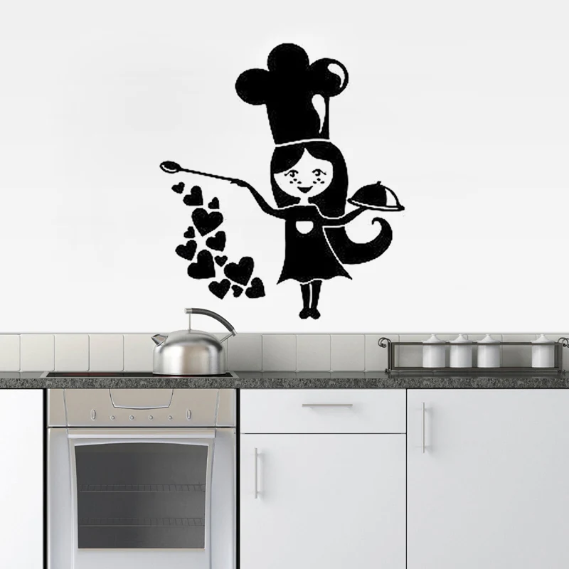 

Female chef Restaurant Kitchen Wall Stickers Home Decor PVC Waterproof Art Wallpaper JG1478