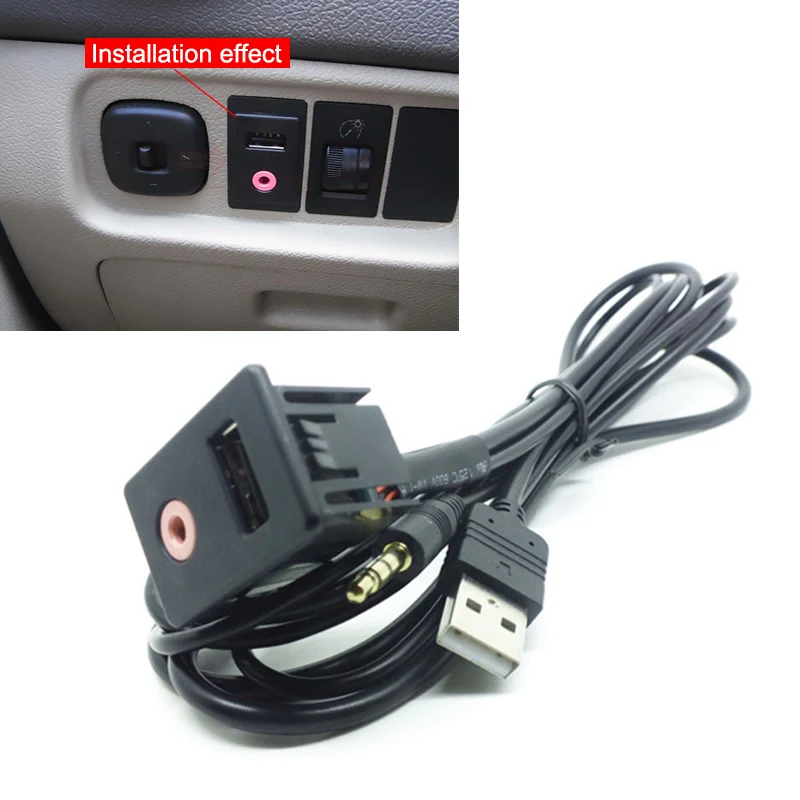 

Car Dash Flush Mount USB Port 3.5mm AUX USB Extension Cable Lead Mounting Panel Headphone Jack CSL2018