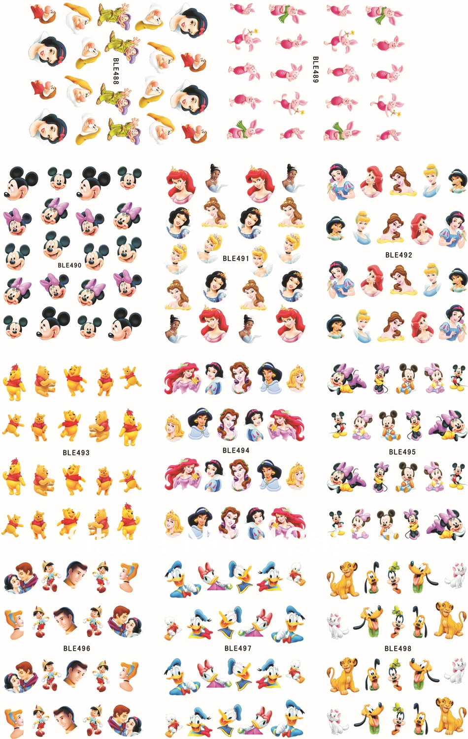 

12pcs Nail Art Sticker Tips Water Transfer Temporary Tattoos Watermark Decals Cartoon Princess Decorations