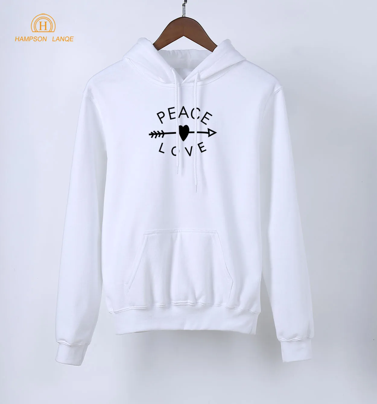 Женские толстовки с капюшоном принтом Мир и любовь черные белые серые розовые