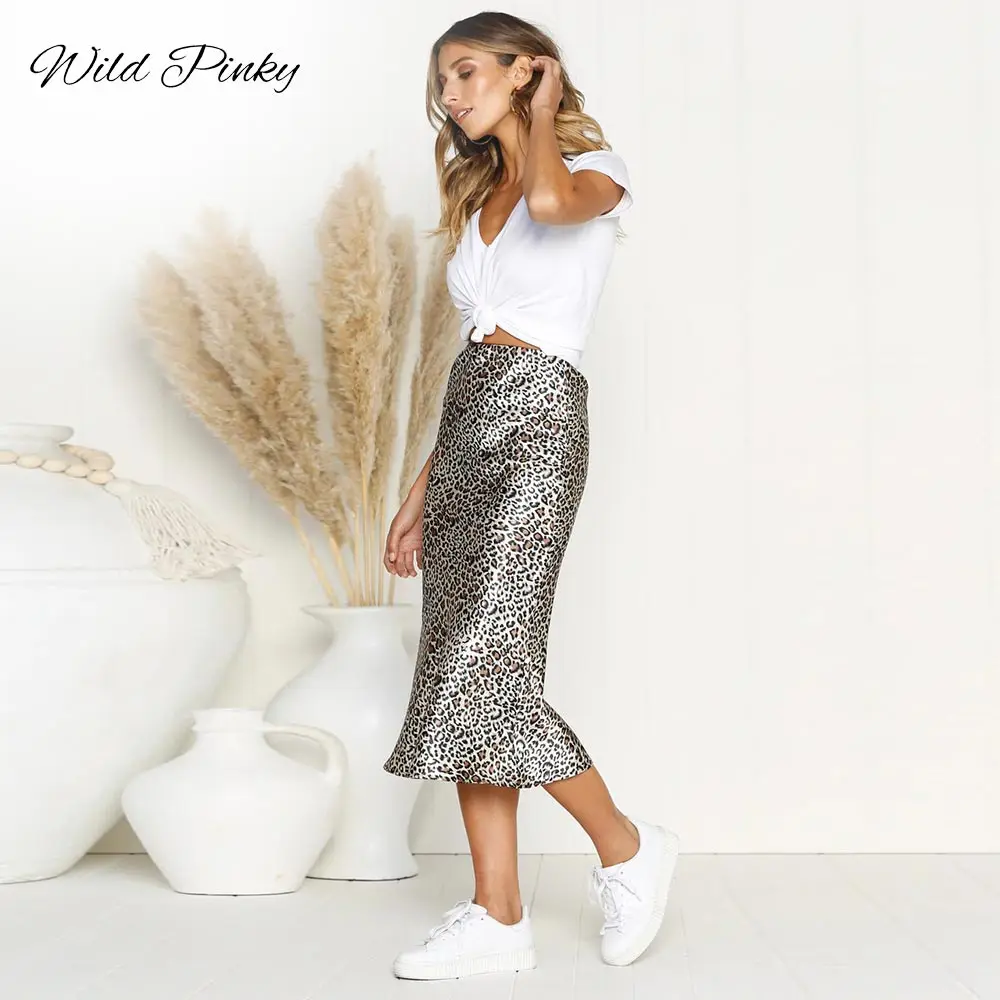 WildPinky оборками Leopard летние юбки Для женщин новый сексуальный Boho длинные Ретро