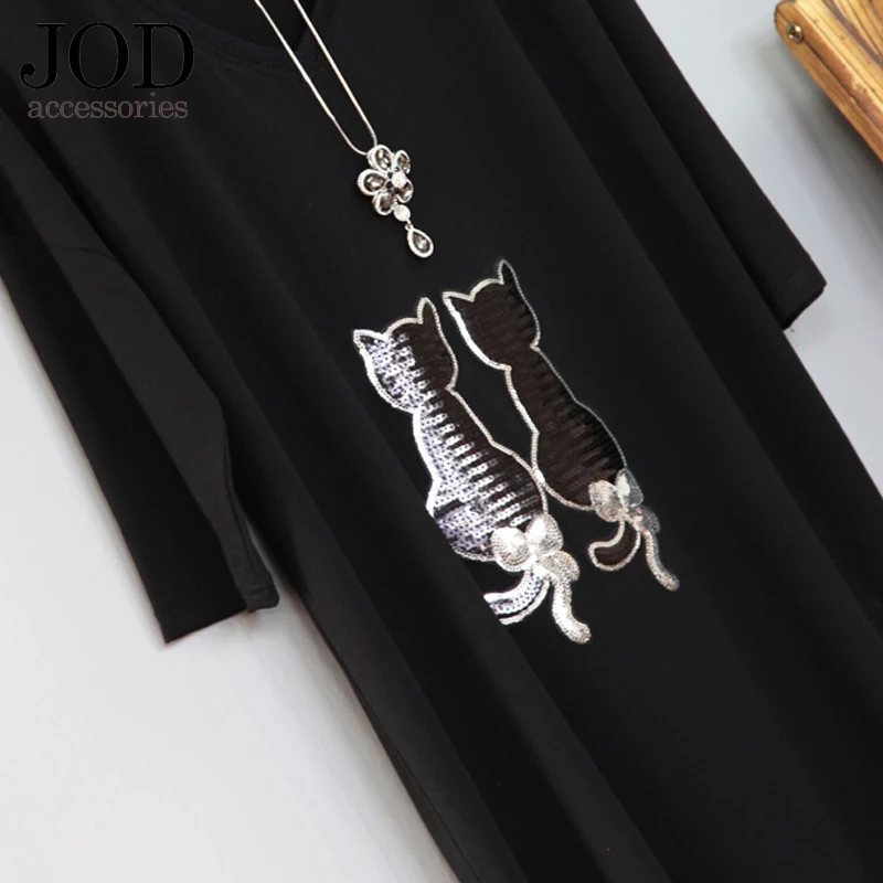 JOD POP блестящая ткань черный большой кот утюжок на одежде наклейки для шитья перо