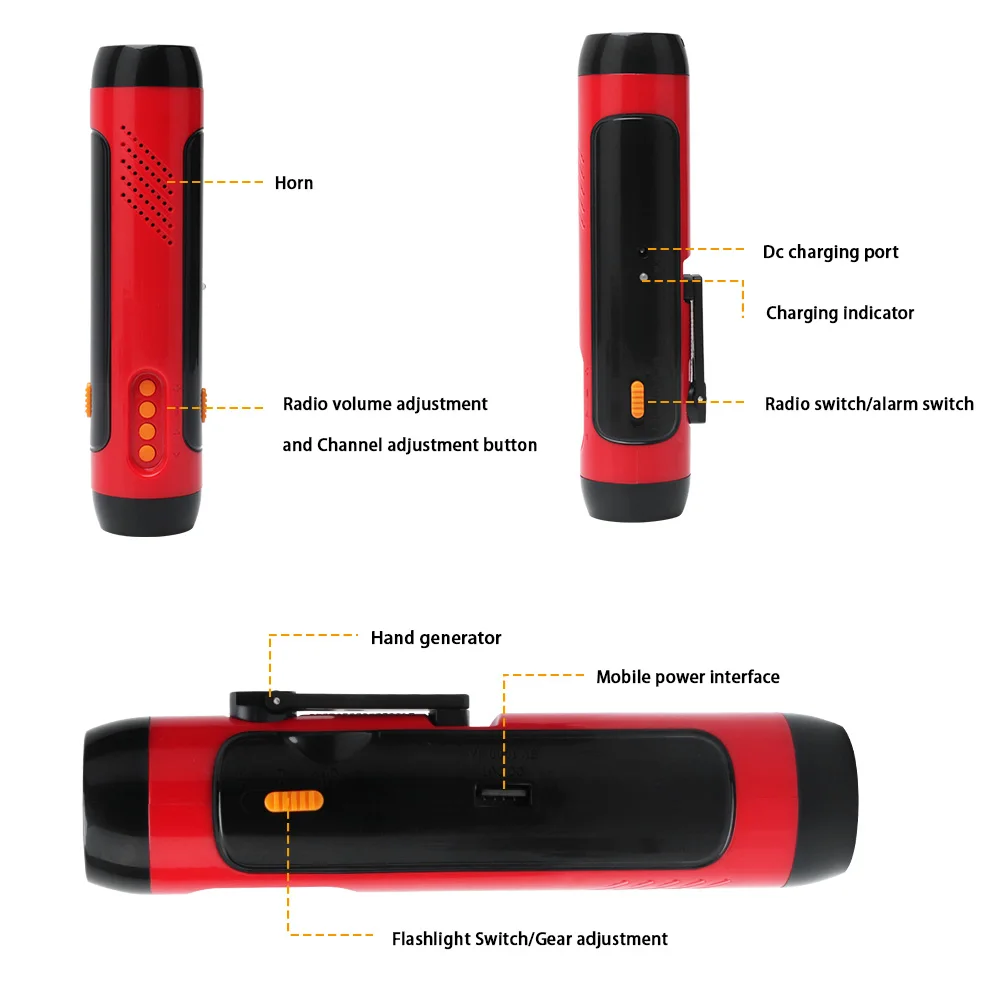 BORUiT Многофункциональный ручной зарядной FM радио Светодиодный фонарик USB выход