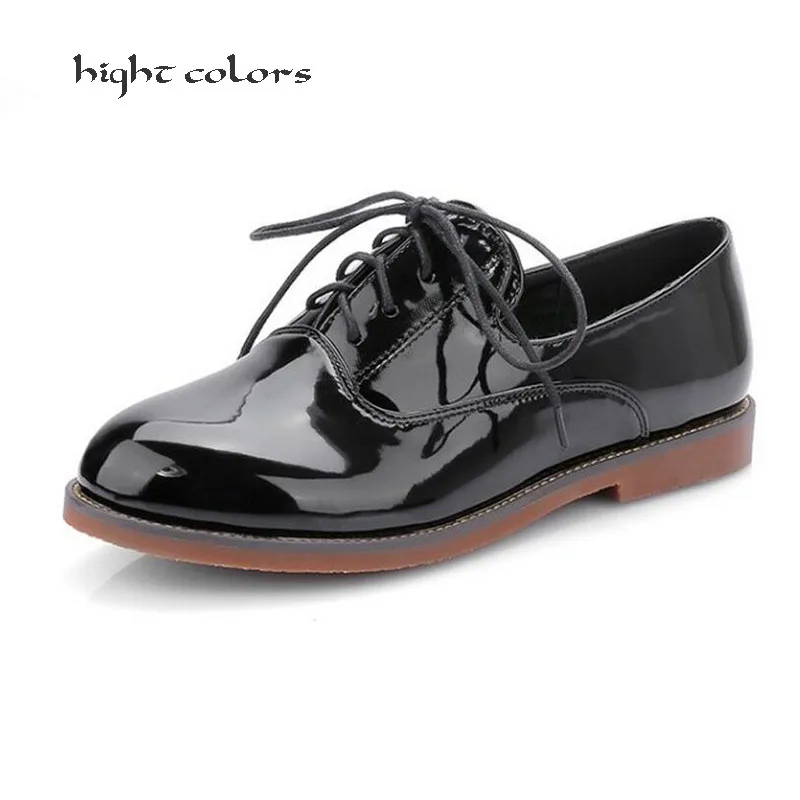 Черные/винно-красные/бежевые/с круглым носком на шнуровке из искусственной кожи