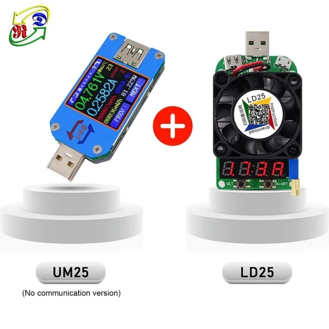 UM25 and LD25 RD UM25 UM25C USB 2,0 tipo-C lcd voltimetro amperimetro metro del voltaje de corriente de carga de la bateria cable, comprobador - Цвет: UM25 and LD25