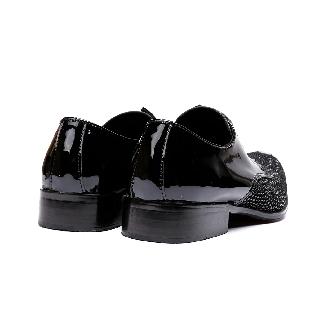 

Christia Bella New Fashion Scale Patent Leather Men Office Shoes Large Size Solid Pointed Toe Lace Up Formal Party Dress Shoes
