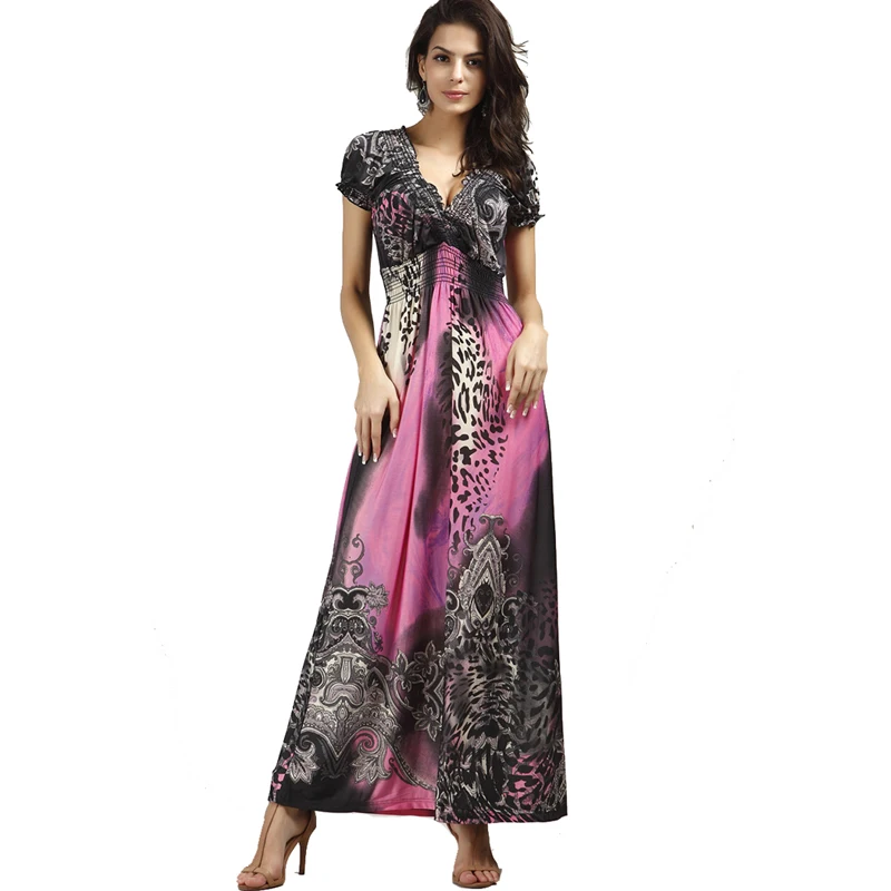 Летнее пляжное платье пол Длина короткий рукав богемное леопардовый Платье с