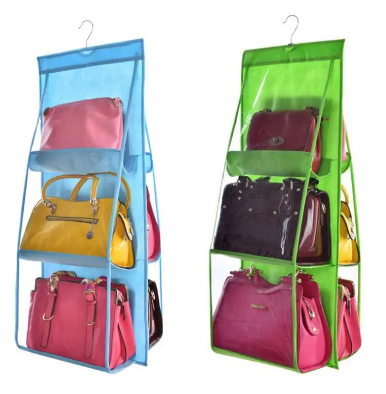 1 шт. двусторонняя прозрачный 6 Карманный складной подвесной Сумки из натуральной