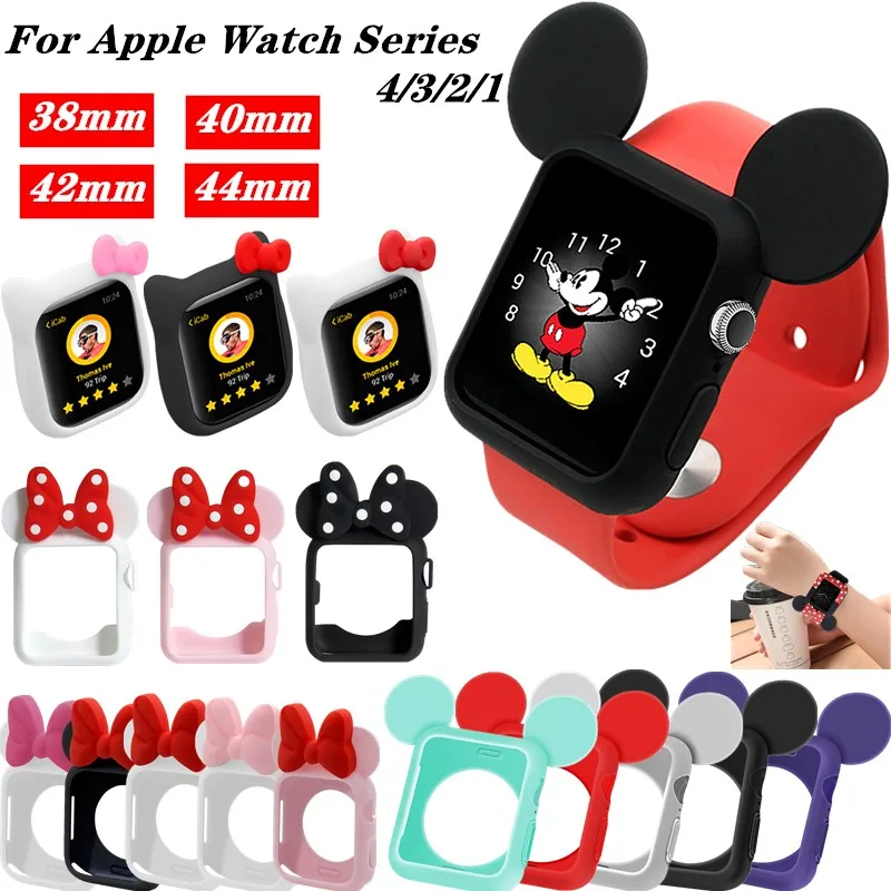 Soft Silicone Cove bumper For Apple Watch 7 6 5 4 41mm 45mm 44/40mm Cute Minnie Protective Case for iWatch 3 38/42mm Accessories
