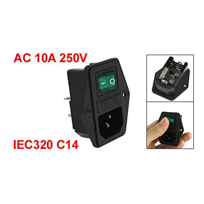 AC 10A 250V IEC320 C14 Входной модульный Штепсель Neno лампа ВКЛ/ВЫКЛ переключатель плавкого