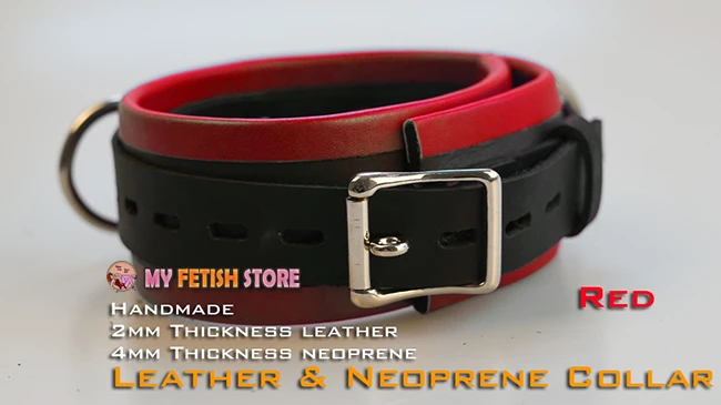 

(RD1116)Luxury Customize Handmade 2mm Thickness Leather 4mm Thickness Neoprene Collar Red Fetish Wear