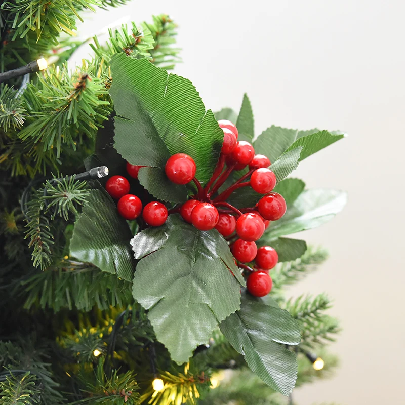 NUCHI 27cm trigeminal Christmas leaf simulation red fruit berry string cutting tree decorations diy accessories | Дом и сад