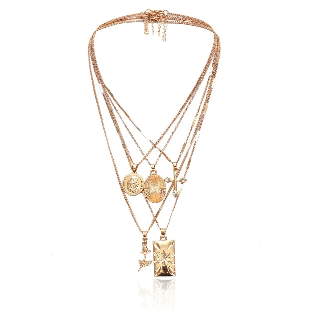 DIEZI многослойное ожерелье-чокер Набор Boho Gold Carve монета с портретом крест подвеска