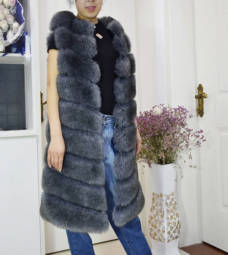 ZADORIN роскошное зимнее пальто женское длинное пальто из искусственного меха Veste Femme жилет из искусственного меха высокого размера плюс меховой жилет куртка - Цвет: Dark grey