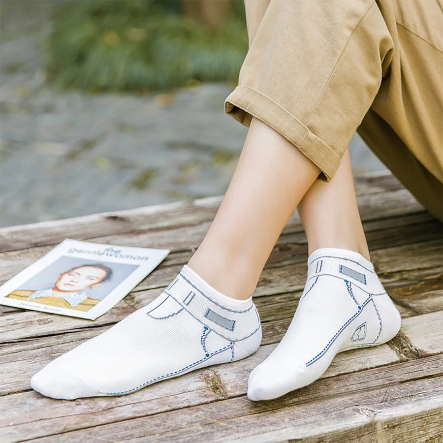 5 пар/лот забавные туфли узор для женщин хлопковые короткие носки в стиле