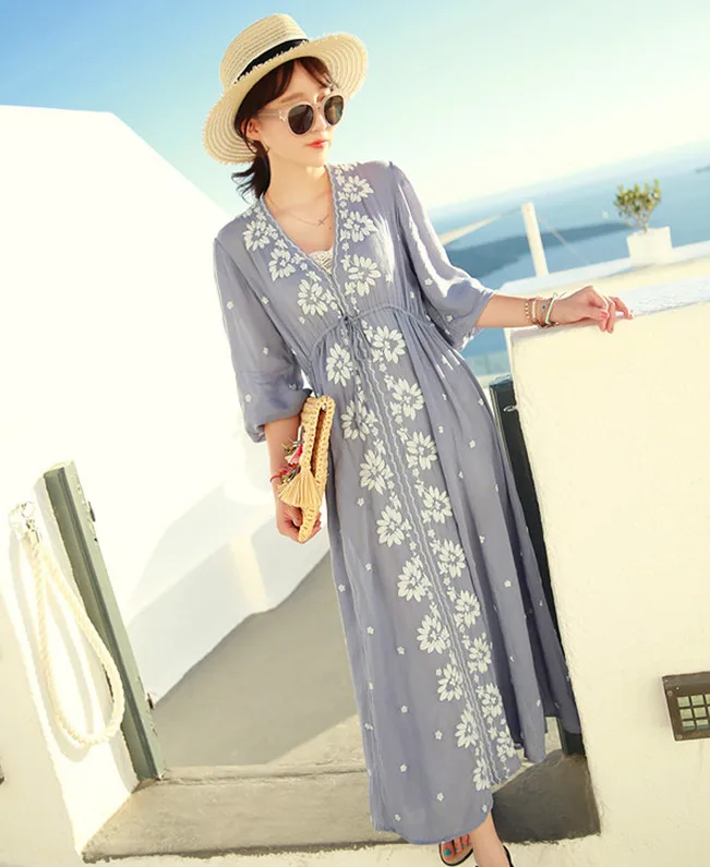 M 3XL 2020 летнее женское платье Бохо элегантное вышитое цветочное хлопковое три