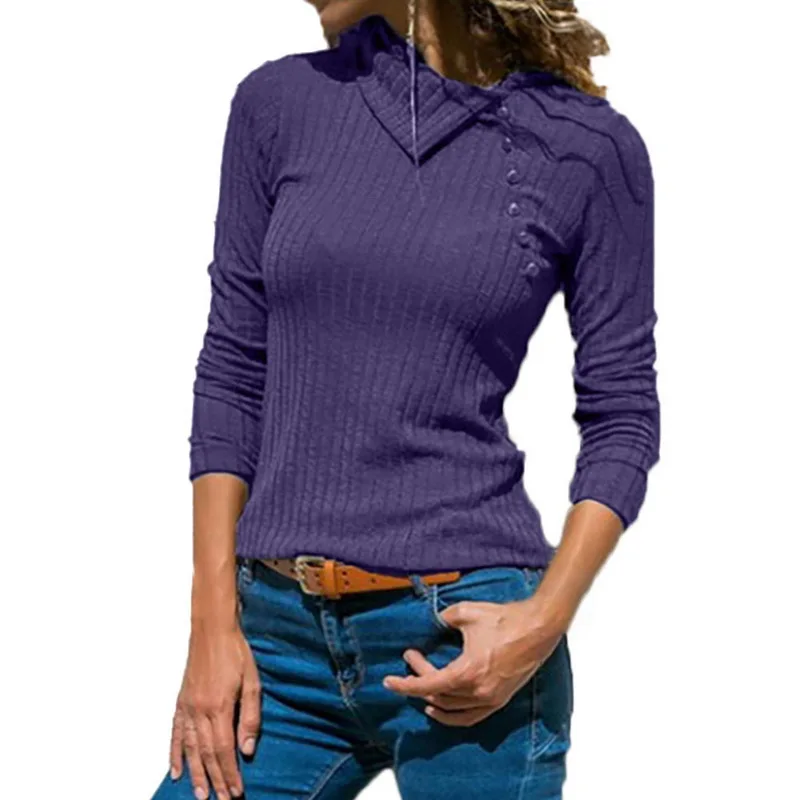 Женский трикотажный свитер LASPERAL Однотонный с длинным рукавом и лацканами