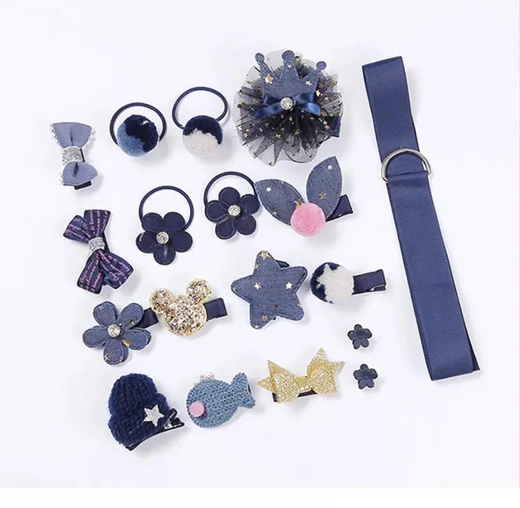 18PCS 7 18/24 Детская повязка на голову для девочек, заколка для волос, набор аксессуаров, крестик, детская заколка для волос, набор, мультяшная девочка, детская заколка для волос, аксессуары для волос - Color: 18PCS 7