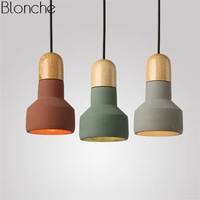 nordic cement wood pendant lights for home kitchen loft industrial decor led modern hanging lamp lighting fixture e27 luminaire