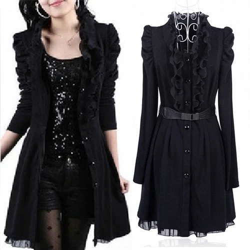 Осень-зима 2017 Женский Тренч большие размеры черное кружевное платье модное