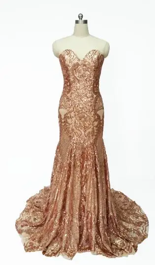 Rose gold Разноцветные модная Русалка Вечерние платья Длинные лиф сердечком с блестками кружевное вечернее платье для выпускного вечера Vestido de Fiesta IDE1 - Цвет: Rose gold