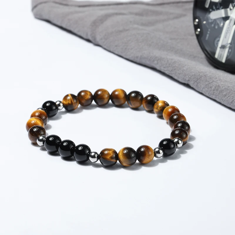 

Мужской браслет из натурального камня тигрового глаза и черного оникса, 50 шт./лот