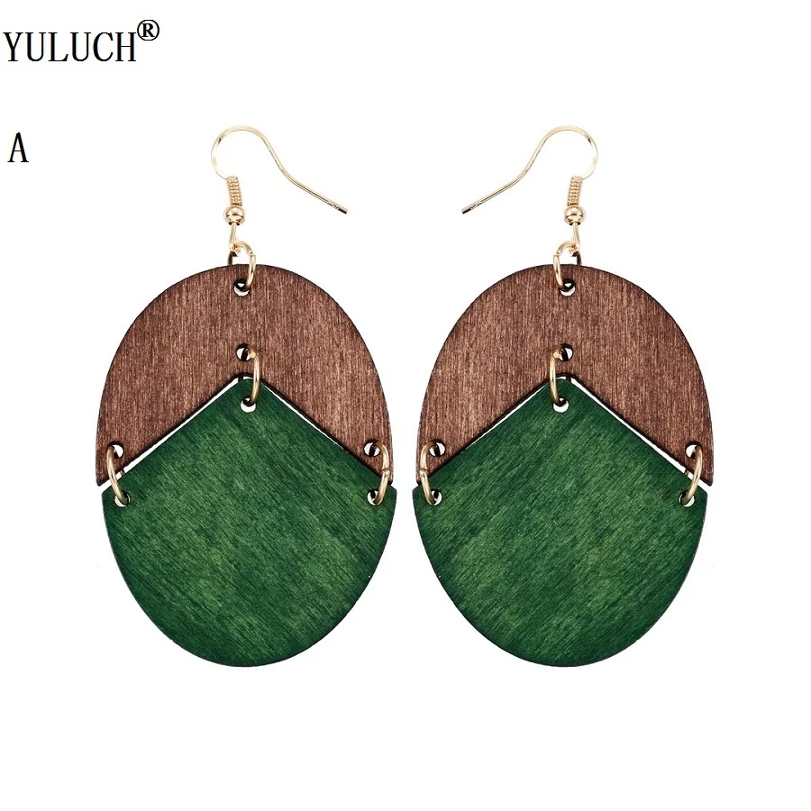 YULUCH, новый дизайн, серьги из натурального дерева, два цвета, овальные деревянные серьги, «сделай сам», Золотые серьги с крючком для женщин и девушек, ювелирные изделия