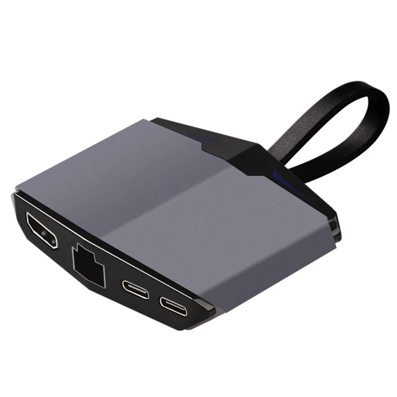 Dyplay 6 в 1 цифровой многопортовый USB C концентратор USB C PD зарядка, USB C Гбит/с данные, два порта USB 3,1, HDMI Ethernet, RJ45 Jack адаптер - Цвет: Черный